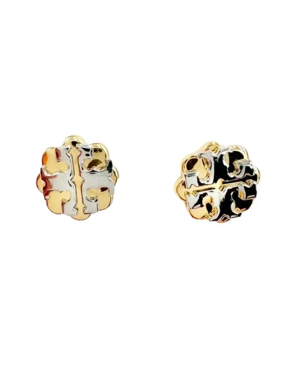 Tory Burch Logo Flower Two-Tone Stud Earrings